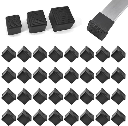 32 Pcs 1-1/4" x 1-1/4" Square Rubber Chair Leg Caps, PVC Table Leg Covers, Flexible & Anti-Slip Furniture Leg End Caps, Chair Leg Floor Protectors for Bar Stool Leg Patio Indoor, Black