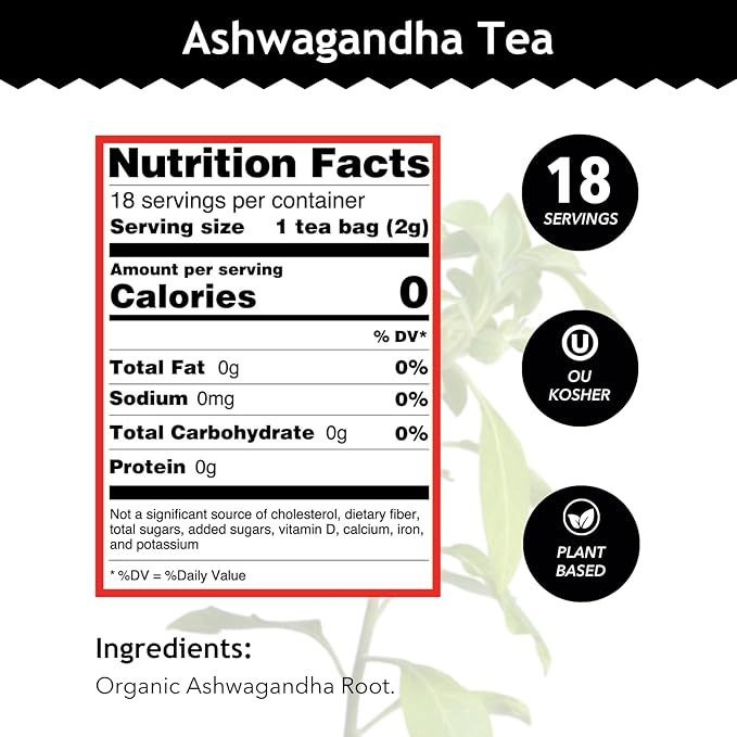 Buddha Teas - Ashwagandha Root Tea - Herbal Tea - Promote Cleansing & Wellness - With Antioxidants & Minerals - Clean Ingredients - Caffeine Free - OU Kosher - 18 Tea Bags (Pack of 1)