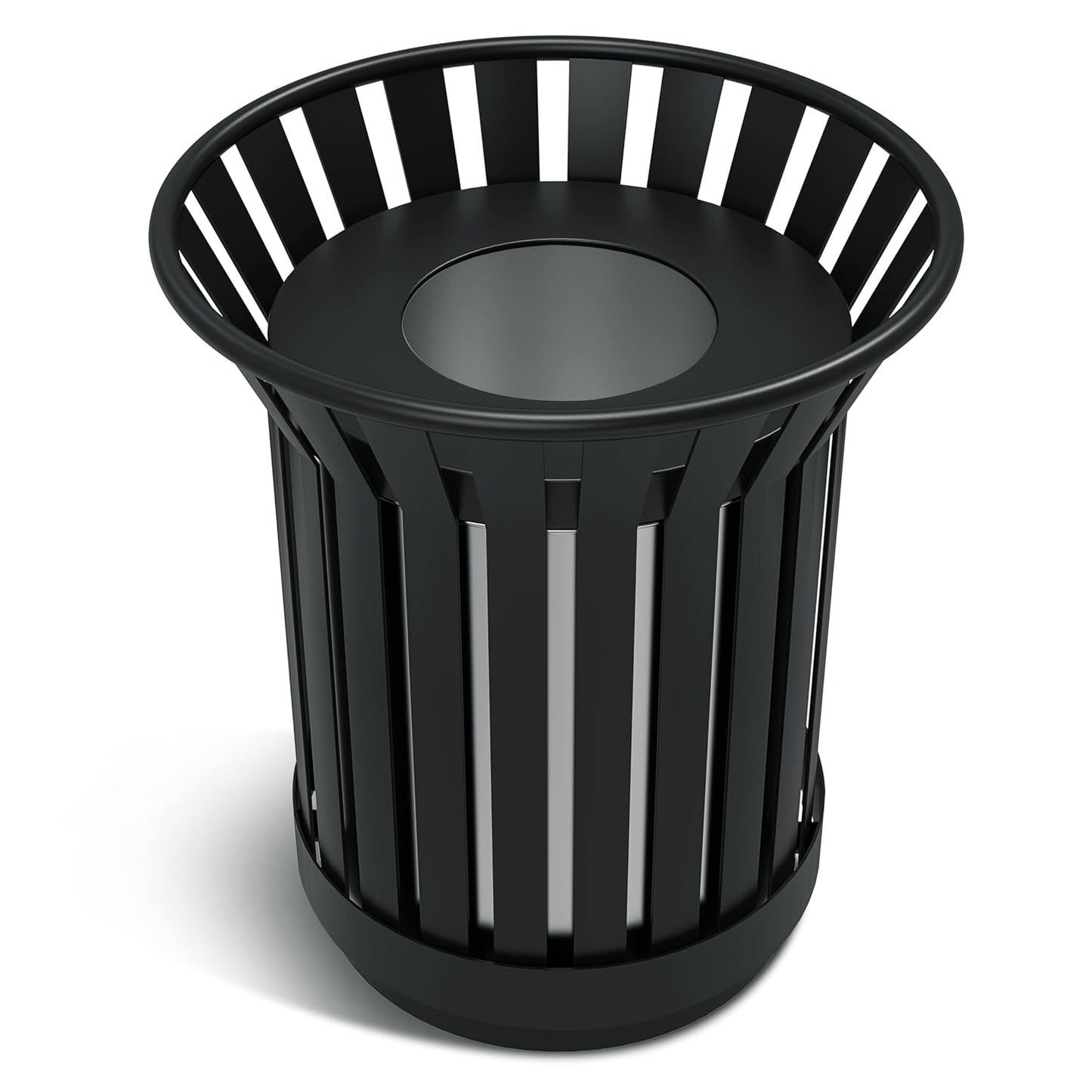 17Gallon Round Large Outdoor Trash Can, Heavy Duty Metal Slatted Garbage Can Outdoor, All Weather Resistant Commercial Garbage Cans, Waste Receptacle in Park, School, Beach, Patio (Black, Large)