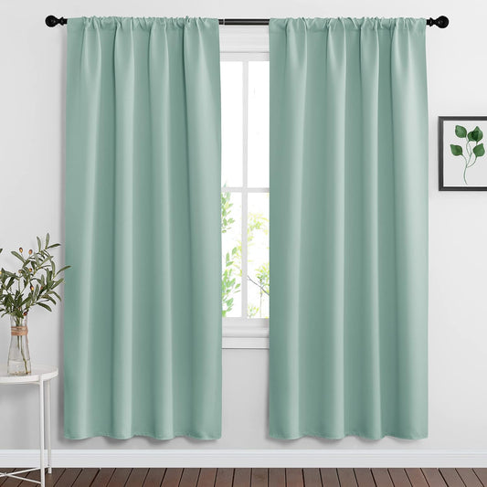 RYB HOME Rod Pocket Blackout Curtains for Living Room, Thermal Insulated Noise Reducing Window Drapes Room Darkening Shades for Bedroom Studio, 42 x 72 inch, 2 Panels Package, Aqua