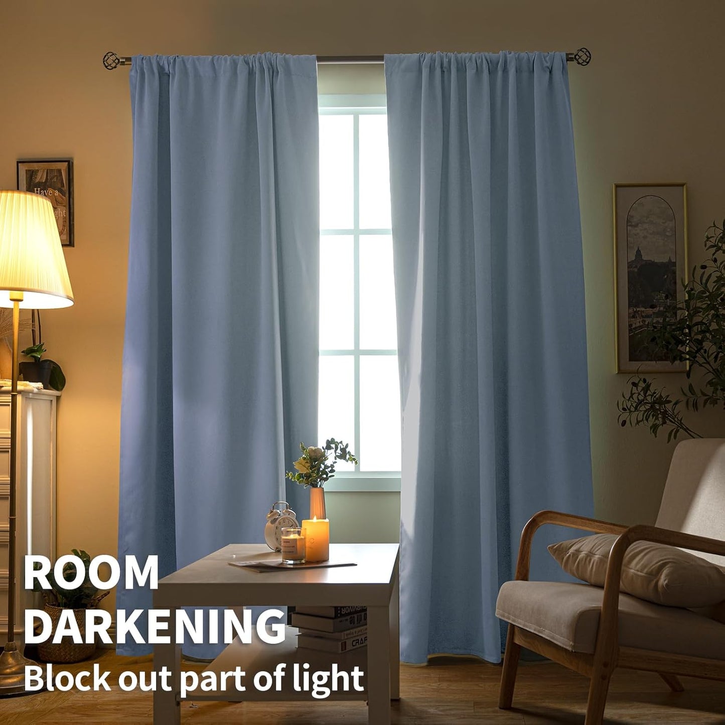 BGment Baby Blue Room Darkening Curtains for Short Window - Rod Pocket Thermal Insulated Blackout Curtain Drapes for Nursery Kids Bedroom, 42 x 45 Inch, 2 Panels