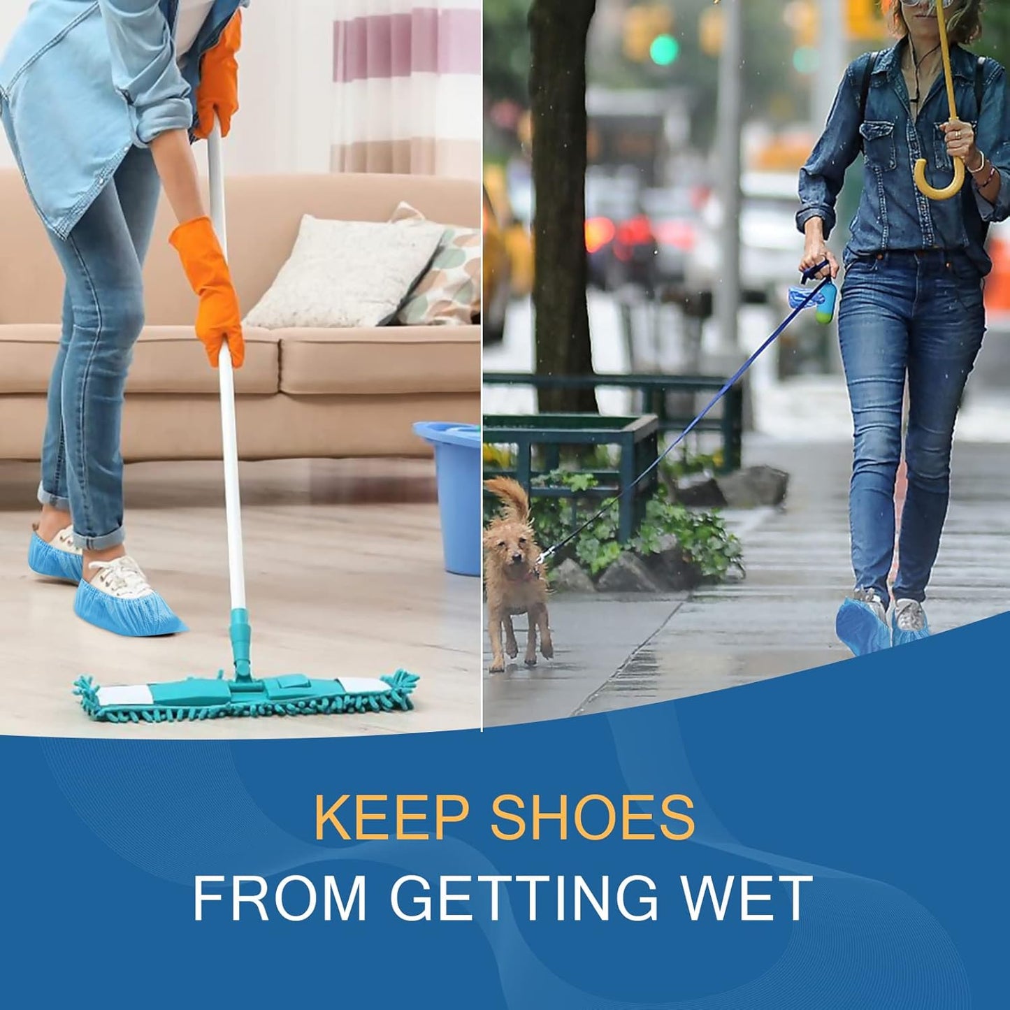 Hitituto Shoe Covers Disposable Non-slip for Indoors -100 Pieces (50 Pairs) Waterproof Premium CPE Booties Shoes Protectors Coverings, fits up to size 11 US Men and 13 US Women, Blue, Large