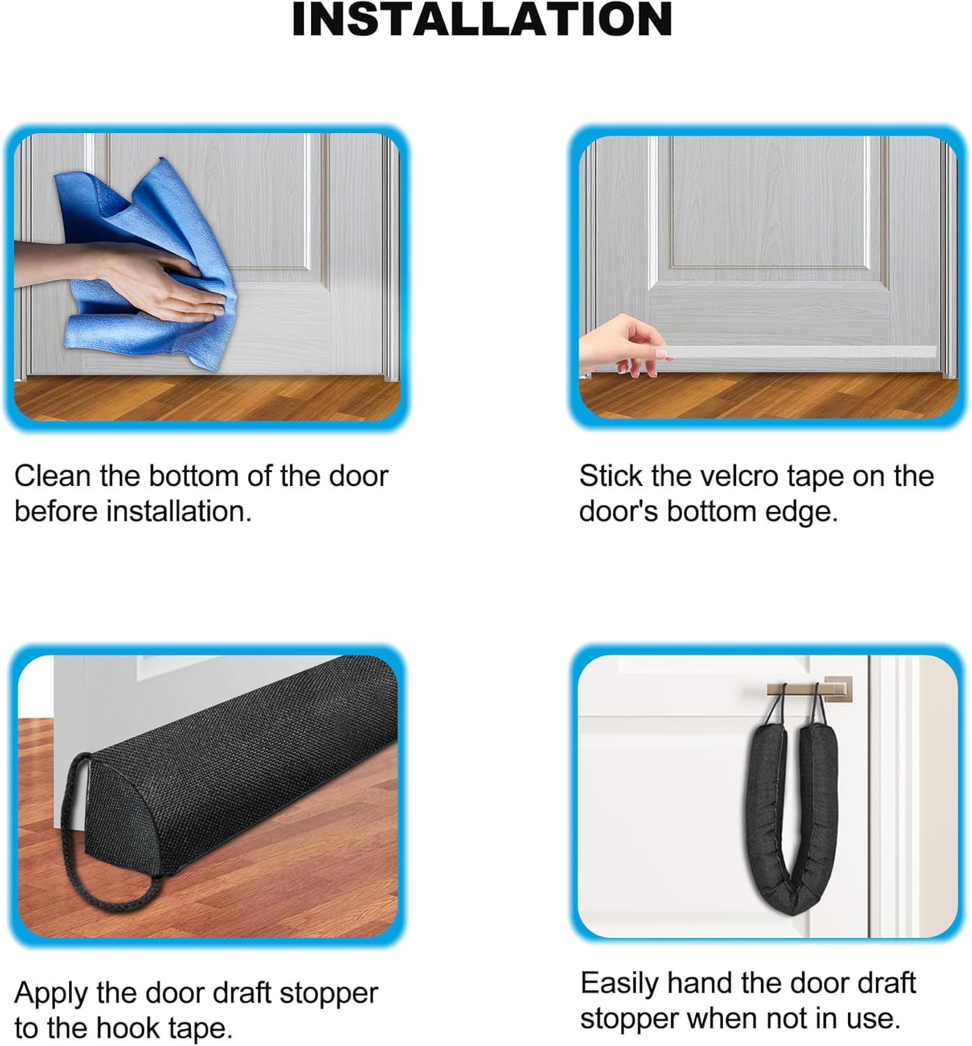 QUOLIX Triangle Under-Door Draft Stopper, 36 Inch Noise Blocker, Weighted Weather Stripping, Gray Cotton & Polyester, Multi-Function Noise & Light Blocker, Black