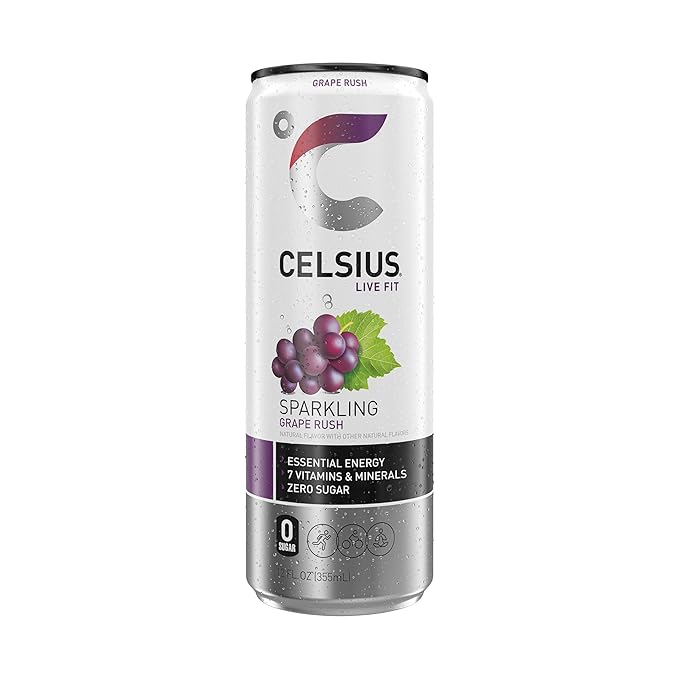 CELSIUS Sparkling Grape Rush, Functional Essential Energy Drink 12 Fl Oz (Pack of 12)