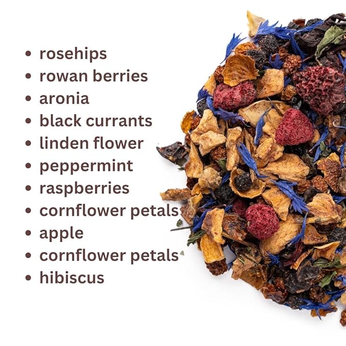 Loose Leaf Tea No Caffeine with Raspberry, Cornflower, Rosehip & Hibiscus (4oz.) – Fruit Tea Summer Herbal Infusion with Wild Berries