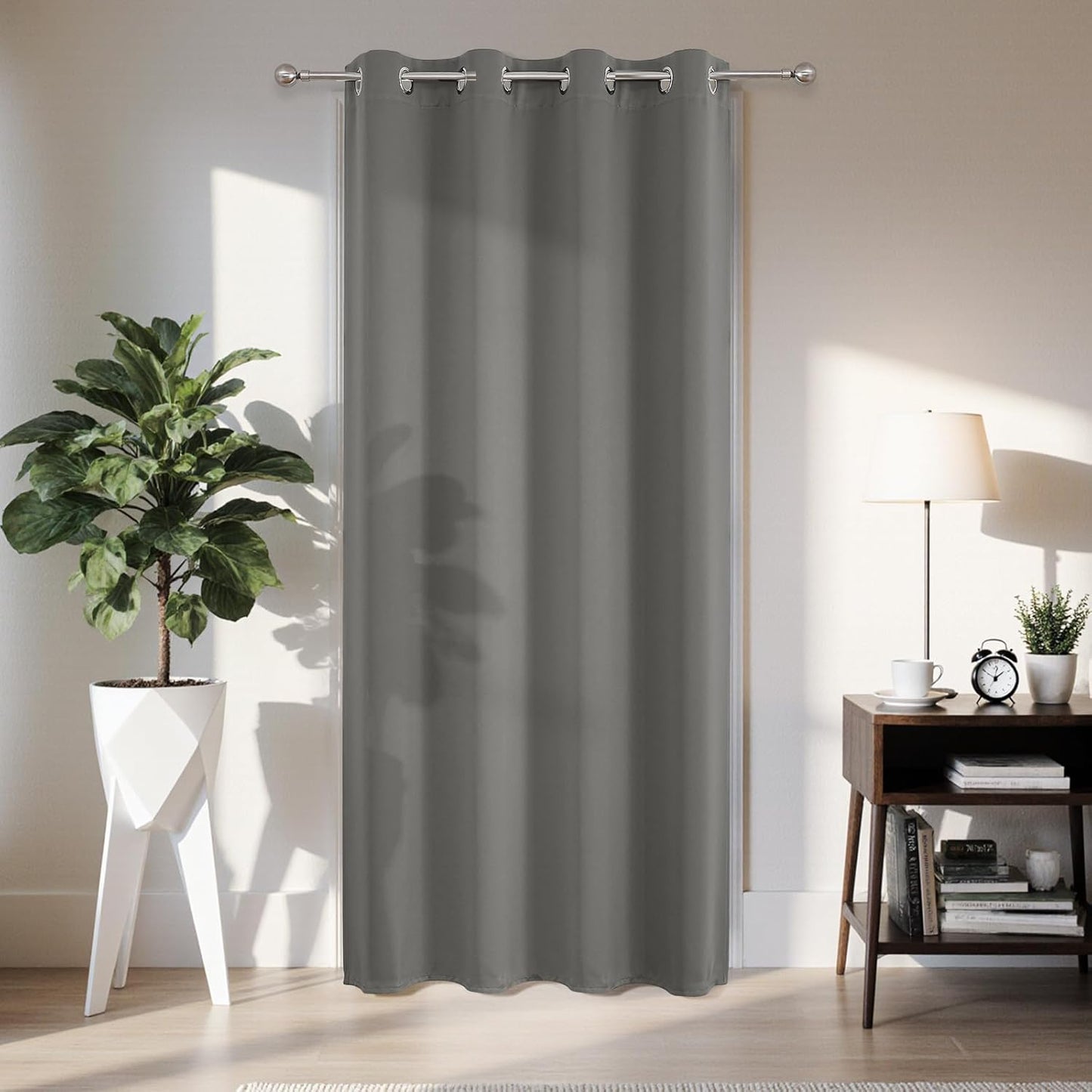 Joydeco Blackout Door Curtain for Doorway Privacy 90 Inches Long, Grommet Closet Curtain for Open Closet, Room Divider for Bedroom Living Room (Light Grey, 52Wx90L, 1 Panel)