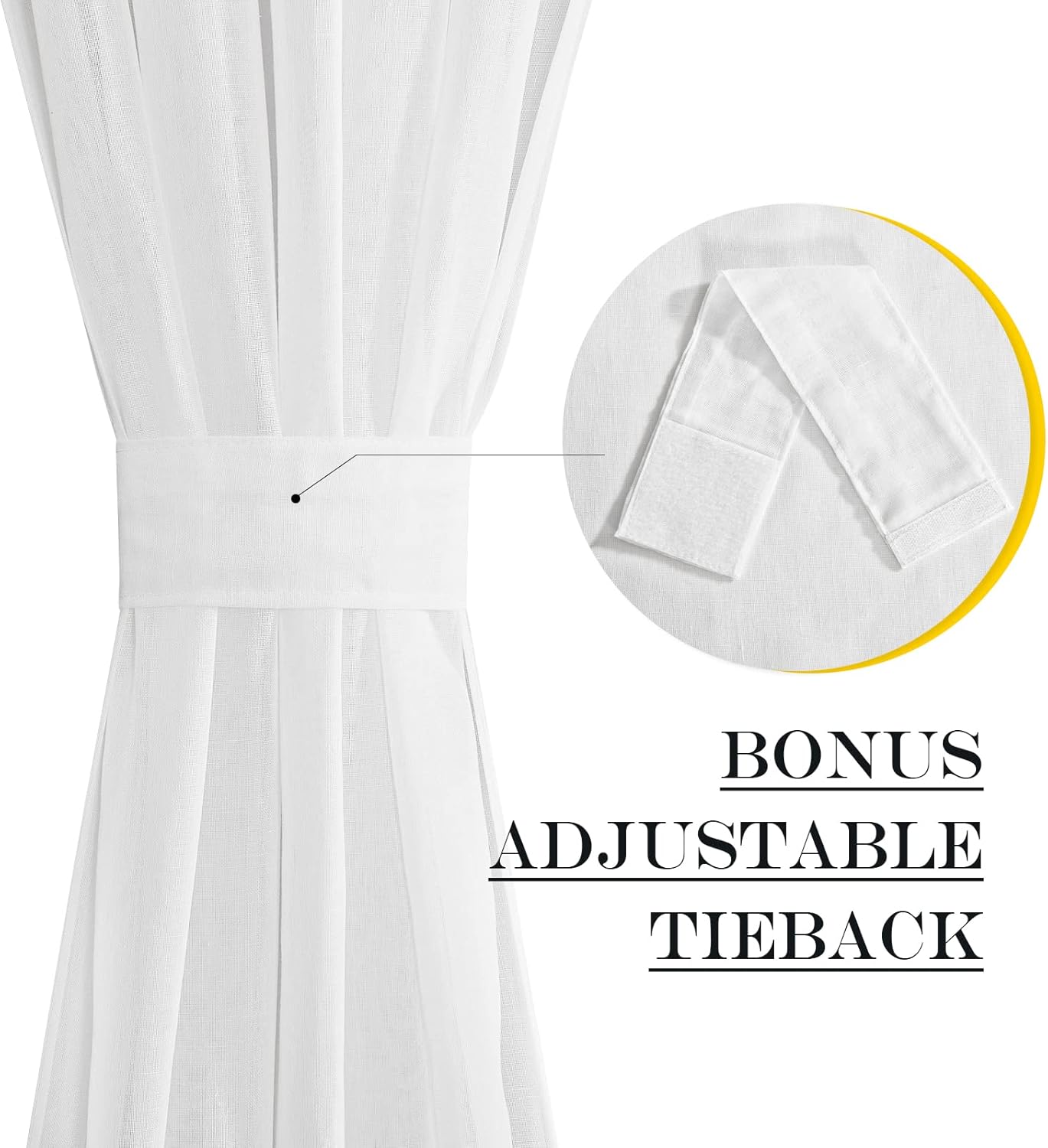 NICETOWN Sheer Door Curtain for Windows, Light Filgtering French Door Curtain Self Adhesive Window Blind for Patio Sidelight Cover Tie Up Shade, W26 x L50 in, 1 Panel, Pure White