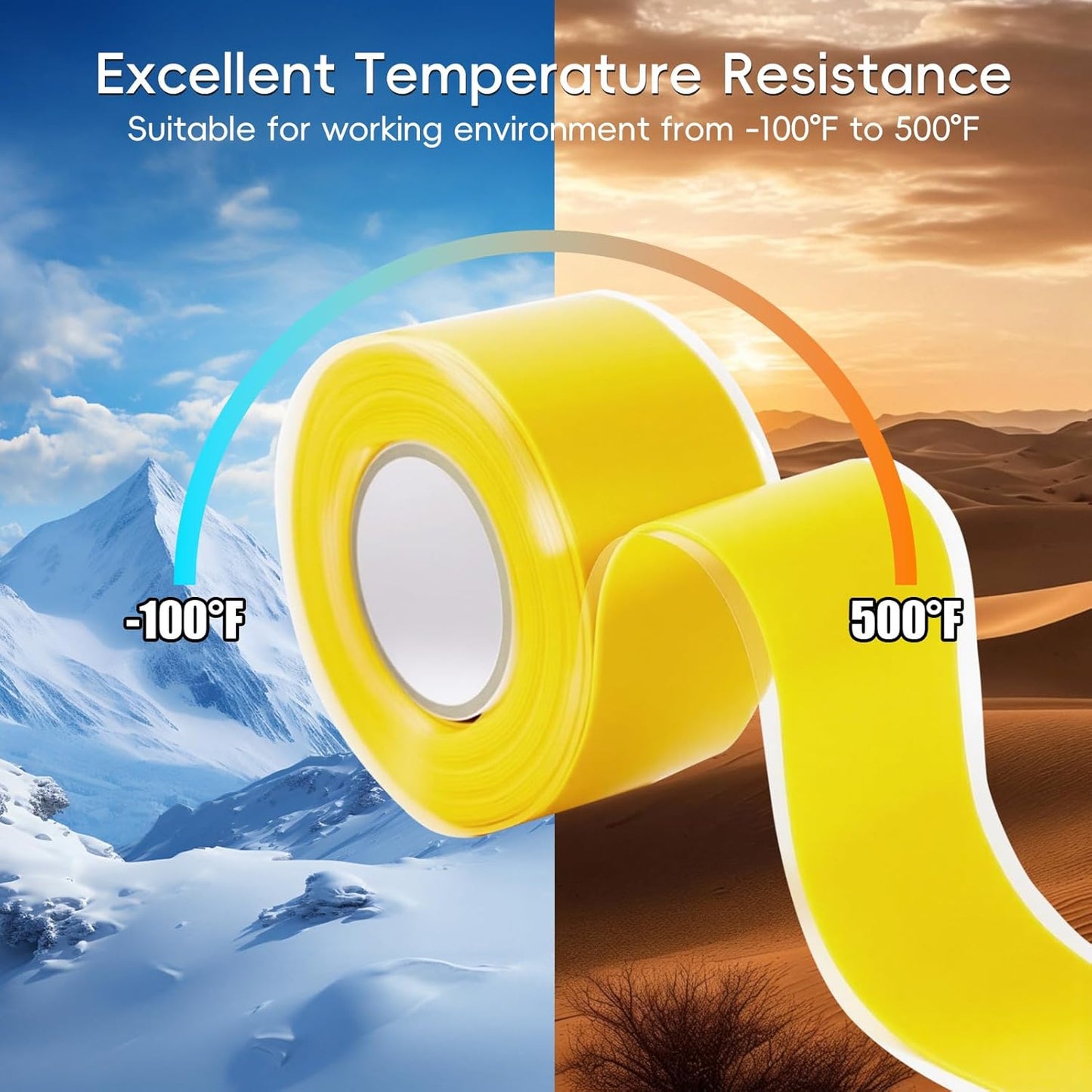 Self Fusing Silicone Tape 4 Rolls 1 in x 10' Yellow Waterproof Rescue Tape Rubber Leak Silicone Self-amalgamating Tape for Plumbing, Sealing Pipes, Hose Repair, Outdoor Coax and Tool Fixation