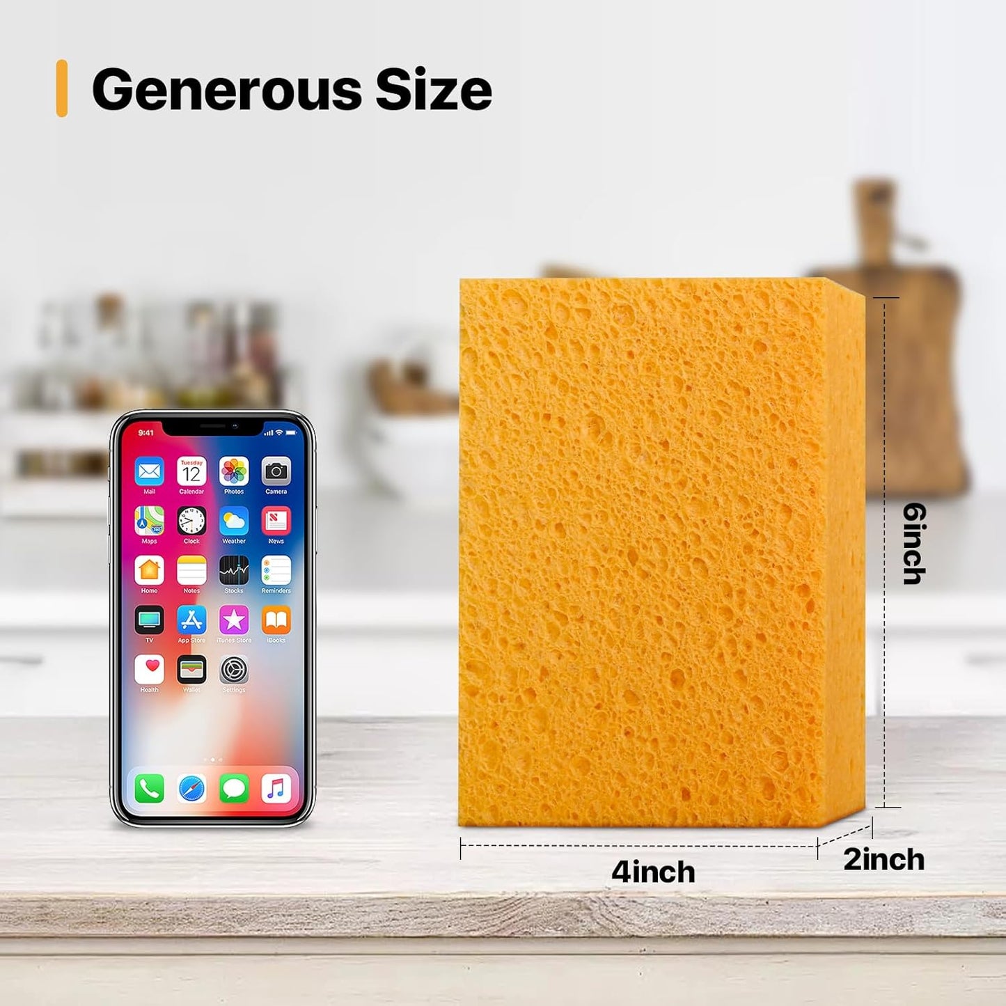 1 PCS Large Natural Cellulose Sponges 6x4x2 Inch - Super Absorbent and Biodegradable, Perfect for Home & Kitchen Cleaning, Boat Bail, Car Washing