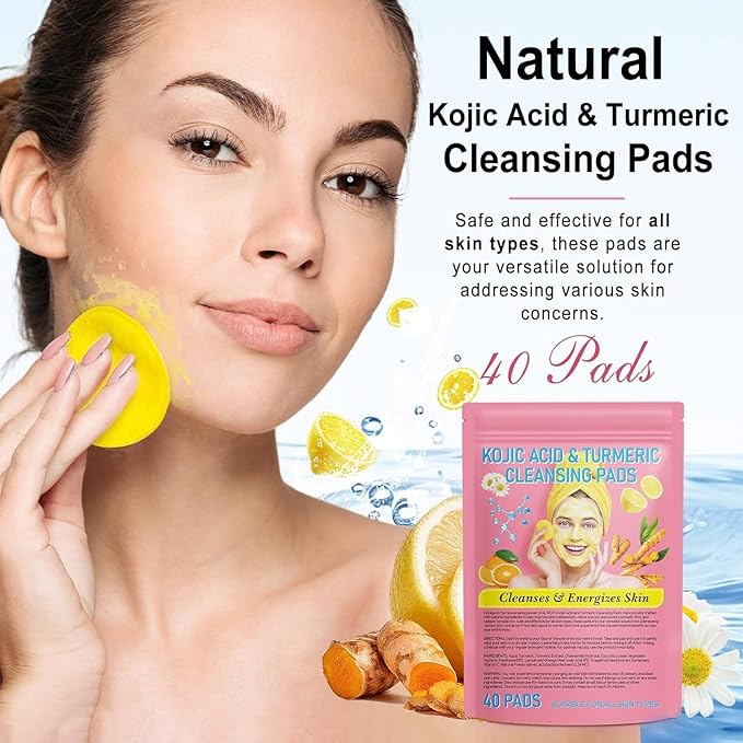 Turmeric Cleansing Pads for Face: Facial Scrub Cleansing and Exfoliation Makeup Remover Wipes 40PCS