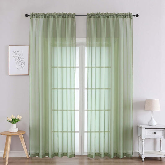 Chyhomenyc Sage Green Sheer Curtains 90 Inches Long 2 Panels, Light Filtering Green Curtains for Living Room, Soft Gentle Voile Rod Pocket Bedroom Window Drapes, 59Wx90L Inch, 2PCS