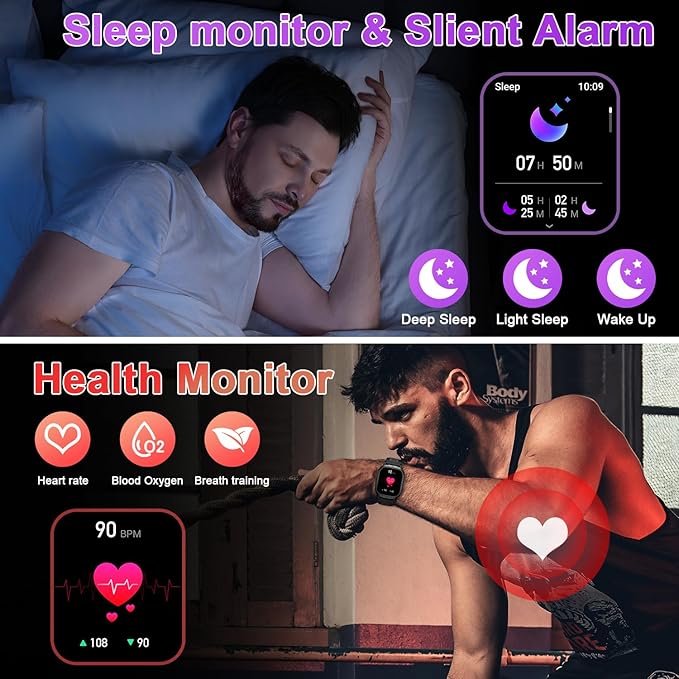 Smart Watch for Men Fitness Tracker: Make/Answer Call Military Smart Watches for Men Digital Watches Run Waterproof Smartwatch Android Phones iPhone Samsung Compatible Heart Rate Monitor Orange Black