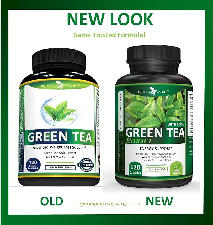 Potent Garden Green Tea Extract with EGCG Natural Energy, Mental Focus, Immune Support, Antioxidant and Healthy Heart Formula, Non-GMO 120 Green Tea Extract Capsules