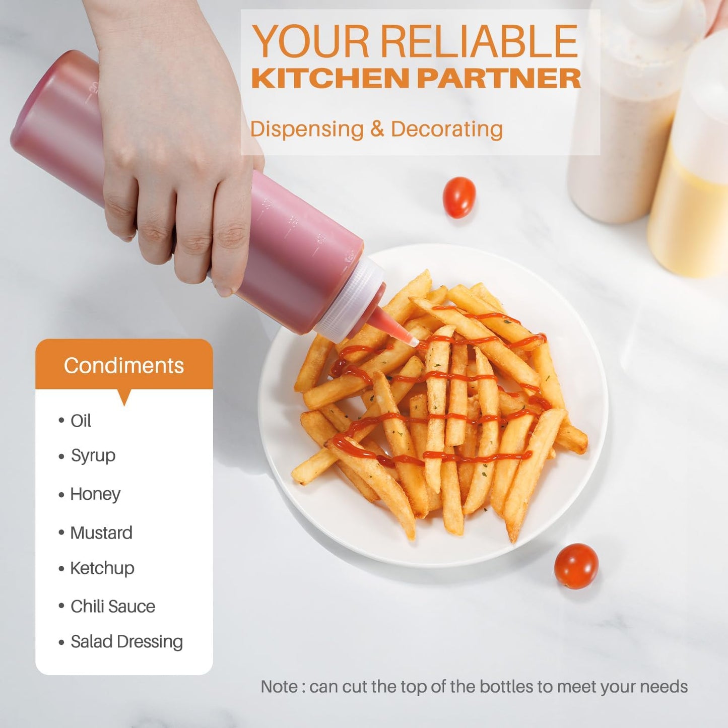 Squeeze Bottles, 16oz Leak-Proof Wide Mouth Condiment Squeeze Bottles for Liquids Sauces Ketchup Oil, 6 Pack