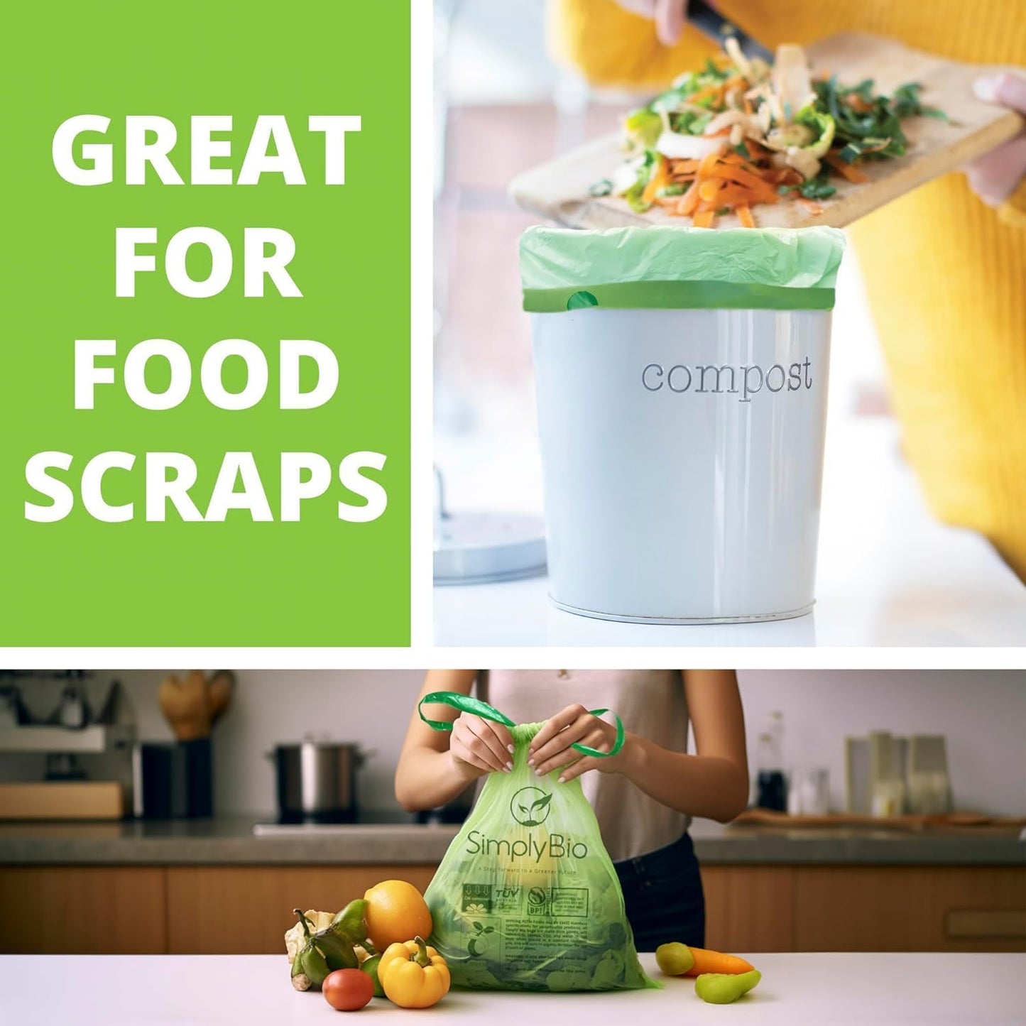 3 Gallon Compostable Trash Bags Drawstring, Heavy Duty Extra Thick 1 Mil, 11.36 Liter, 50 Bags, Small Kitchen Food Scrap Waste Bag, ASTM D6400, US BPI and OK Compost Home Certified