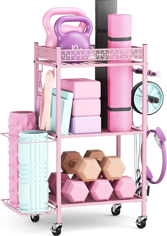Yoga Mat Storage Rack, Home Gym Storage Rack, VOPEAK Workout Storage for Yoga Mat, Foam Roller, Equipment Gym Storage for Home Exercise and Fitness Gear (Metal)