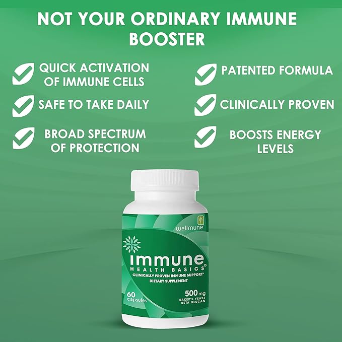 Ultra Strength Immunity - Clinically Proven Immune Support - Wellmune Highly Purified Beta Glucan - Gluten-Free, Non-allergenic, Non-GMO and Vegan Capsules - 60 Capsules, 500 mg
