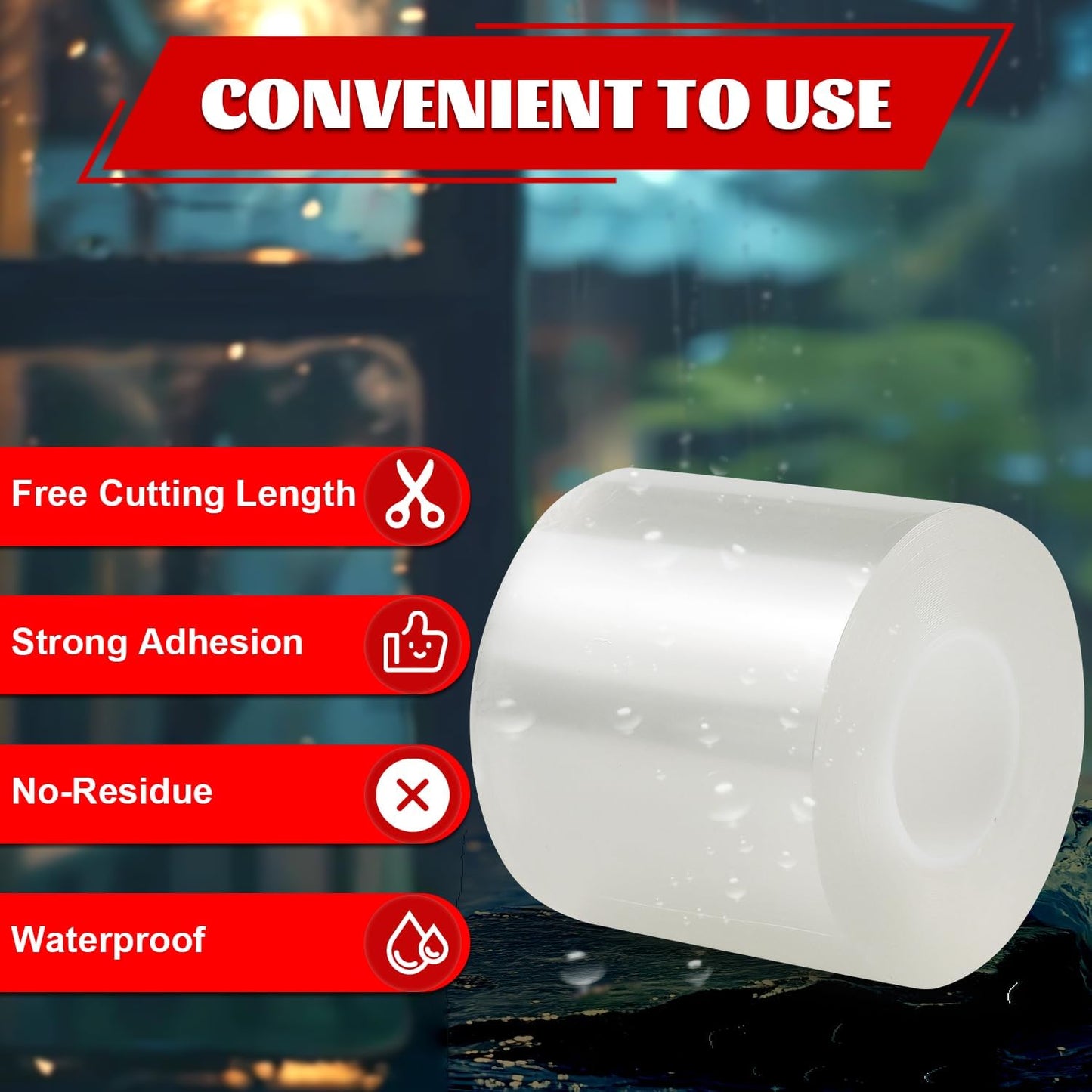 Transparent Window Weather Sealing Tape 3 Inch x 33 FT Weather Stripping Residue-Free Clear Window Insulation Caulk Tape for Shower Glass Gaps and Clear Doors Windows Windproof