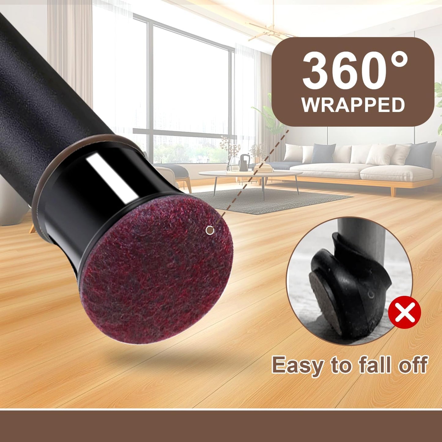 20 Pcs Chair Leg Floor Protectors for Hardwood Floors, Black Rubber Furniture Sliders with Felt, Silicone Furniture Leg Caps Covers, Fit Round Diameter (1.2" to 1.4")