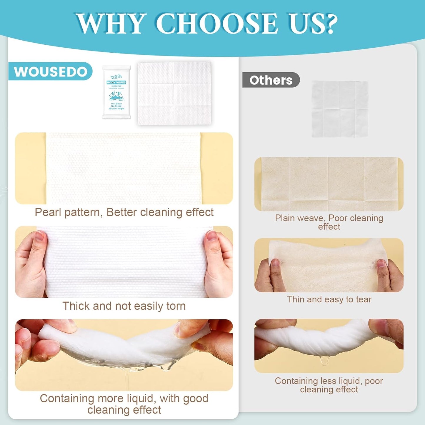 300 Pcs Ultra Thick Soft Large Body Wipes Individually Wrapped(7.87" x 9.45"),Shower Wipes for Adults Bathing No Rinse,Personal Cleansing Wipes for Travel Gym,Bulk Deodorant for Homeless(White)