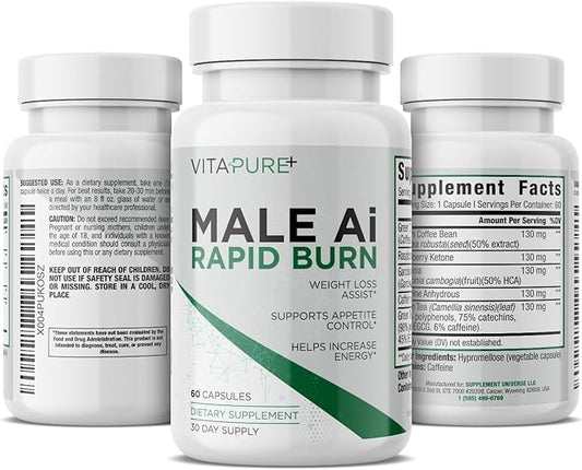 Male Ai Rapid Fat Burner for Men | Supports GLP-1 Pathway Function for Weight Loss | Appetite Suppressant, Energy Booster, Diet Pills | 3rd Party Tested Formula - 60 Capsules