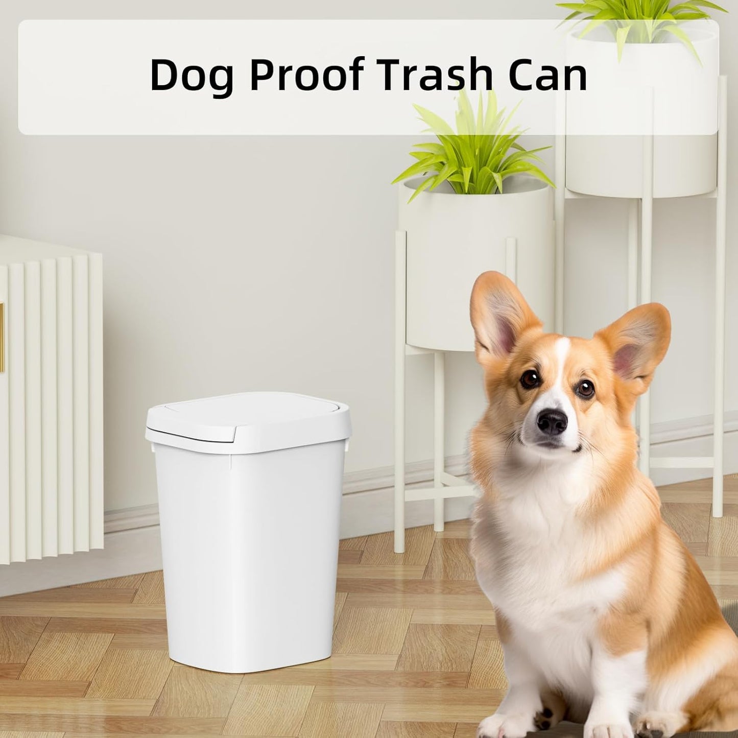 3 Pack Bathroom Small Trash Can with Lid, 2.6 Gallon Slim Garbage Bin with Pop-Up Lid, 10L Plastic Wastebasket for Bedroom, Office, Kitchen, Toilet (White)