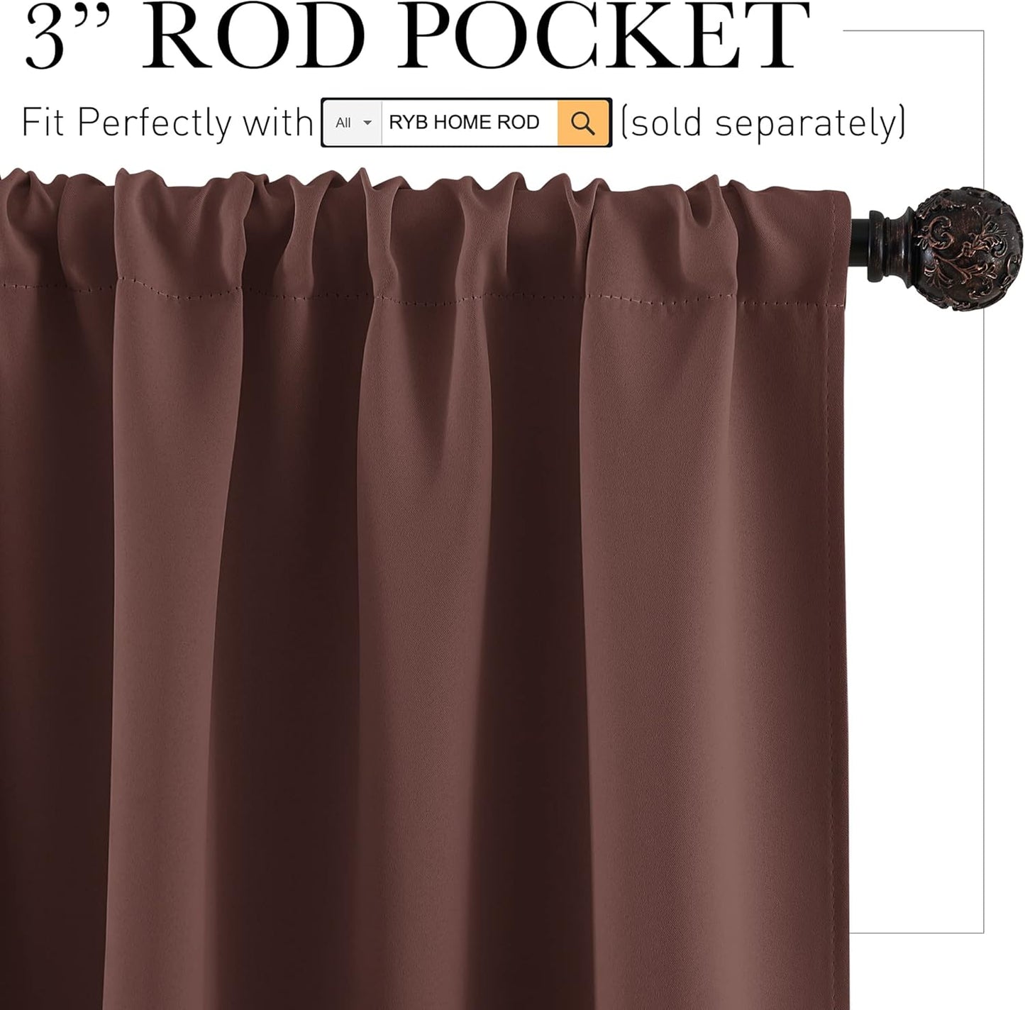 RYB HOME RV Curtains Blackout - Thermal Insulating Privacy Door Windows Camper Curtains for Kids Nursery RV Bunk Bedroom Windows Bathroom, Width 29 x Length 24, Chocolate Brown, 2 Pcs