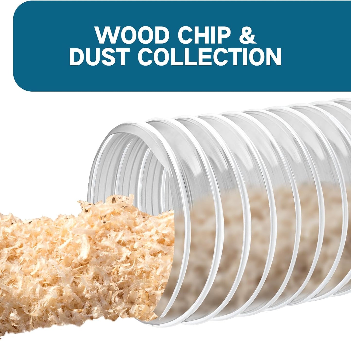 Heavy PVC Dust Collection Hose 4" x 10', Flexible Clear PVC Fume Collection Hose, Puncture-Resistant, Reinforced With Coated Wire Helix