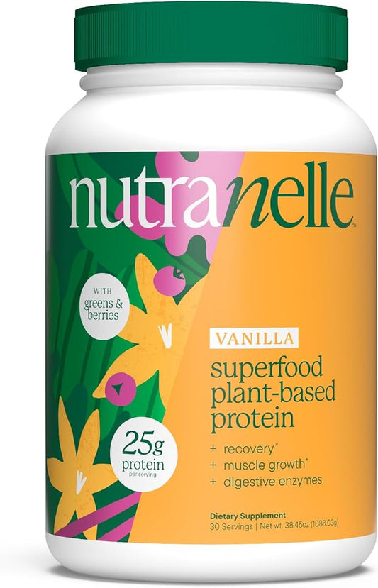 Nutranelle - Plant Based Protein Powder - 25 g Vegan Protein Powder with 30 Servings - Blended Rice & Pea with Superfoods & Amino Acids - Zero Sugar - Vanilla