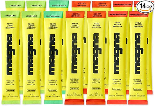 Magna Electrolyte Powder Drink Mix for Hydration, Energy & Focus Support with Magnesium L Threonate, Malate & Glycinate, Sodium, Potassium, Vitamin D, B6 & B12, Variety Pack Flavor, 14 Servings
