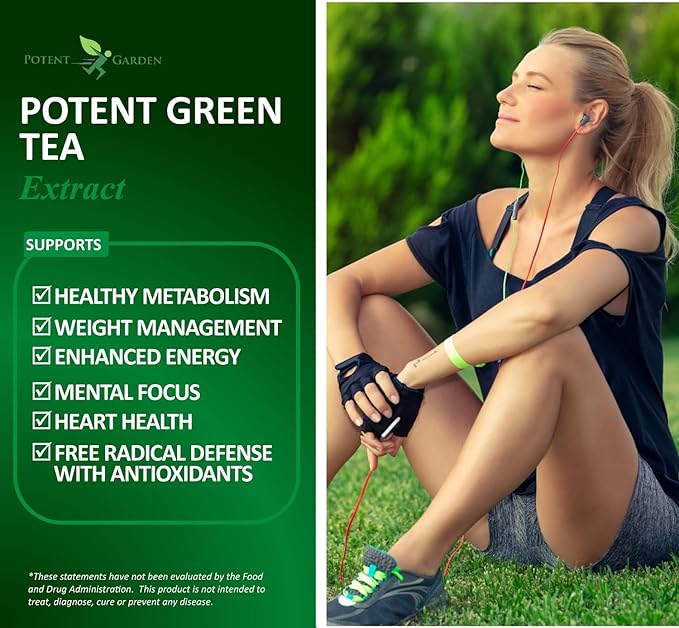 Potent Garden Green Tea Extract with EGCG Natural Energy, Mental Focus, Immune Support, Antioxidant and Healthy Heart Formula, Non-GMO 120 Green Tea Extract Capsules