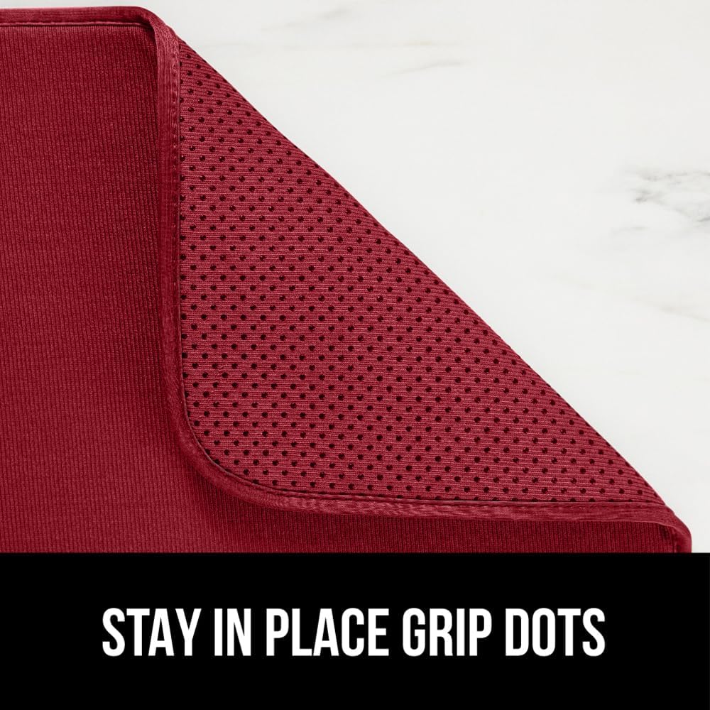 GORILLA GRIP Ultra Water Absorbent Microfiber Dish Drying Mat, 18x24, Quick Dry Thick Mesh, Slip Resistant Pad for Sink Dishes or Under Rack, Kitchen Counter Accessories, Machine Wash Mats, Red