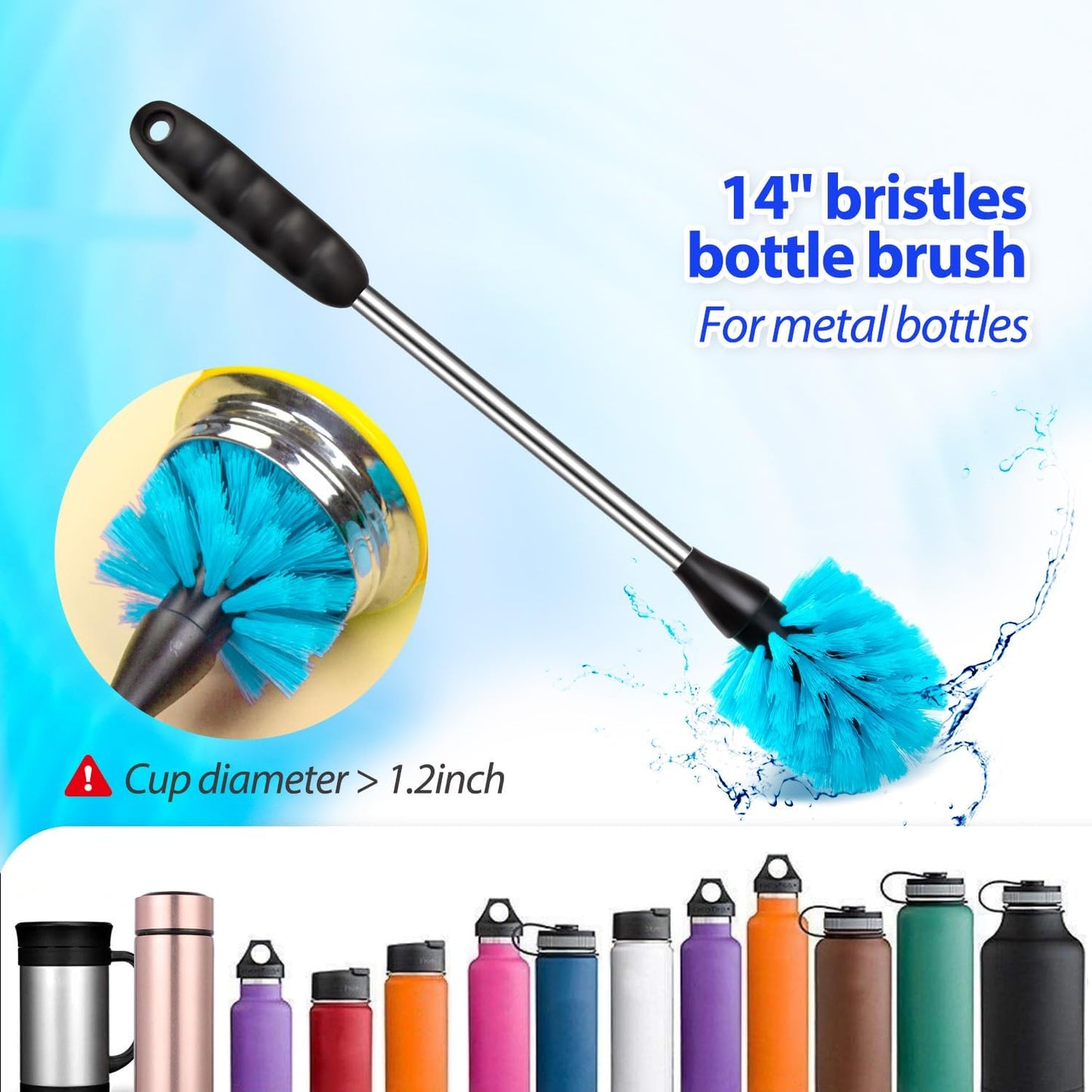 Holikme Bottle Brush Tube Cleaning Lab Set with Long Handle, Cup Cleaner for Washing Narrow Neck Beer Wine Decanter Pipes Lids Sinks Cap Covers, Pink