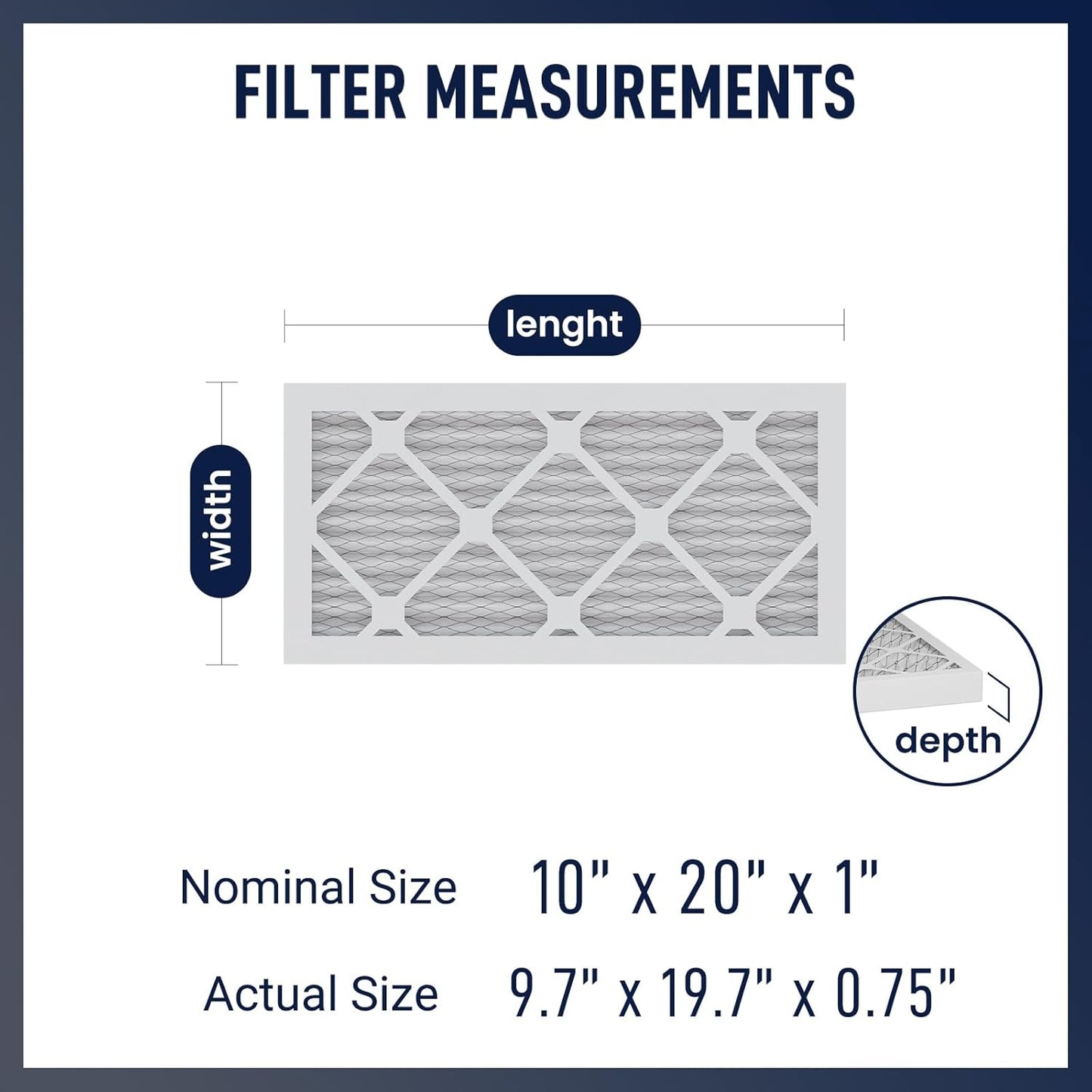 10x20x1 MERV 8 Air Filters 6-Pack, Actual Size 9.7" x 19.7" x 0.75" – Compatible with HVAC, Air Conditioners & Furnaces– High Particle Capture & Smooth Airflow