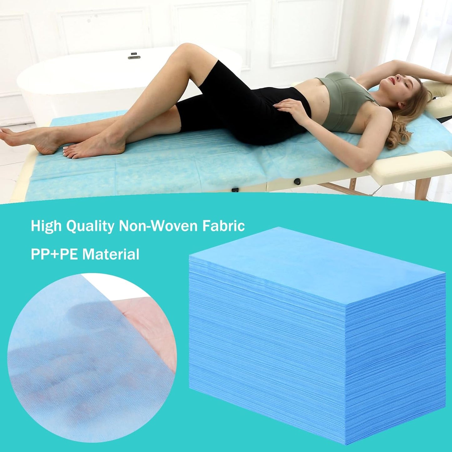 Disposable Bed Sheets for Massage Table 100 Pcs 31" x 71" Waterproof Massage Table Sheets Soft Non Woven Fabric SPA Massage Table Bed Cover Breathable for Beauty Tattoos Waxing Travel (Blue)