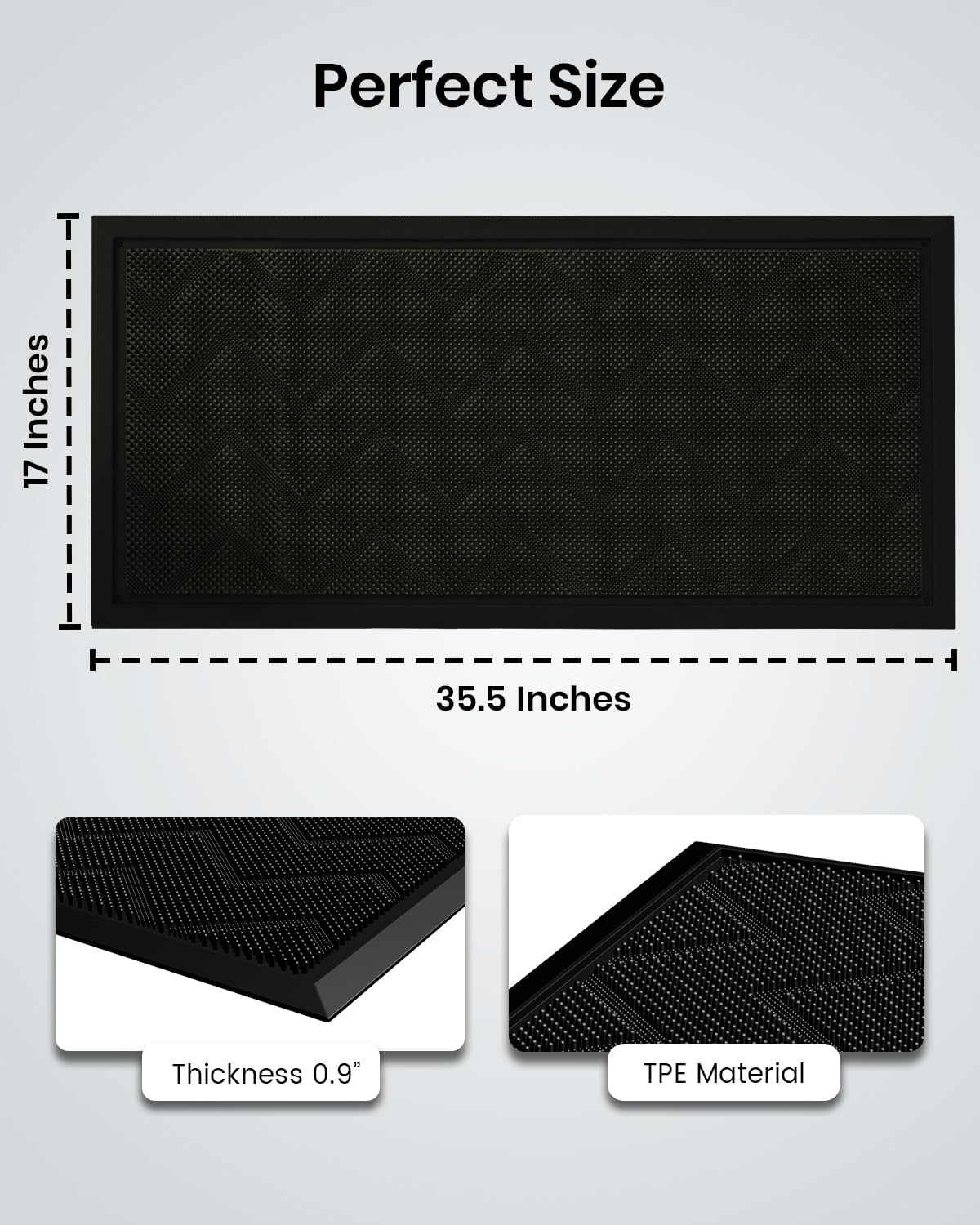 HAMARA Front Door Mat for Outside Entrance 35.5"x17" – Anti-Slip Dirt-Trapping Waterproof Rubber Indoor & Outdoor Mat with Textured Surface for Entryway - Heavy Duty All Weather Doormat – Black