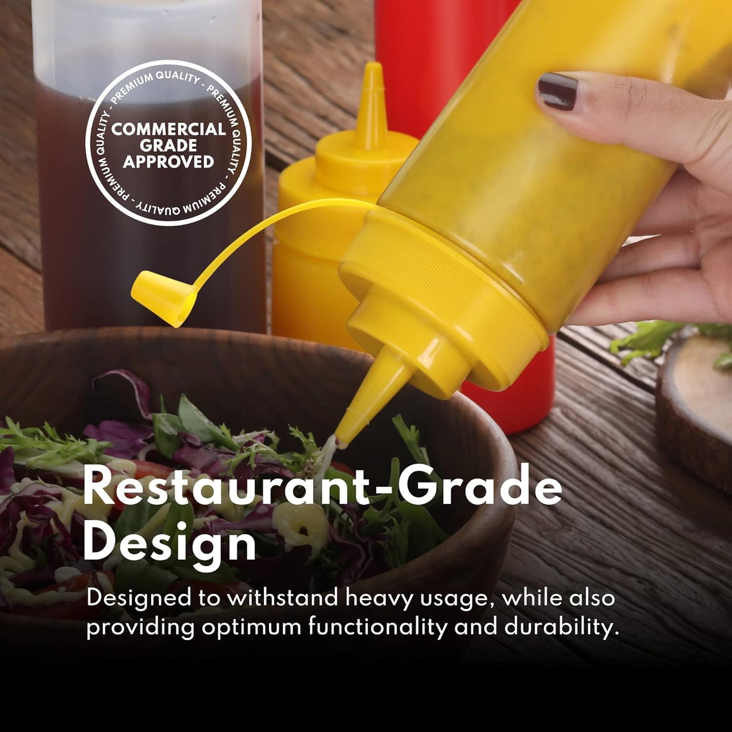 New Star Foodservice 26313 Squeeze Bottles, Plastic, 12 oz, Red, Pack of 6