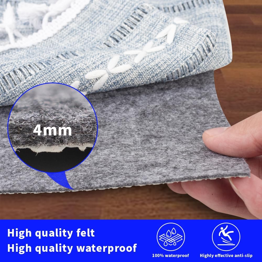 100% Waterproof Non-Slip Rug Pad 5x7 for Large Area Rugs Durable Felt Floor Protection pad for All Floors, Suitable for Cutting. Rug Pads Keep Rugs in Place and Provide Cushioning