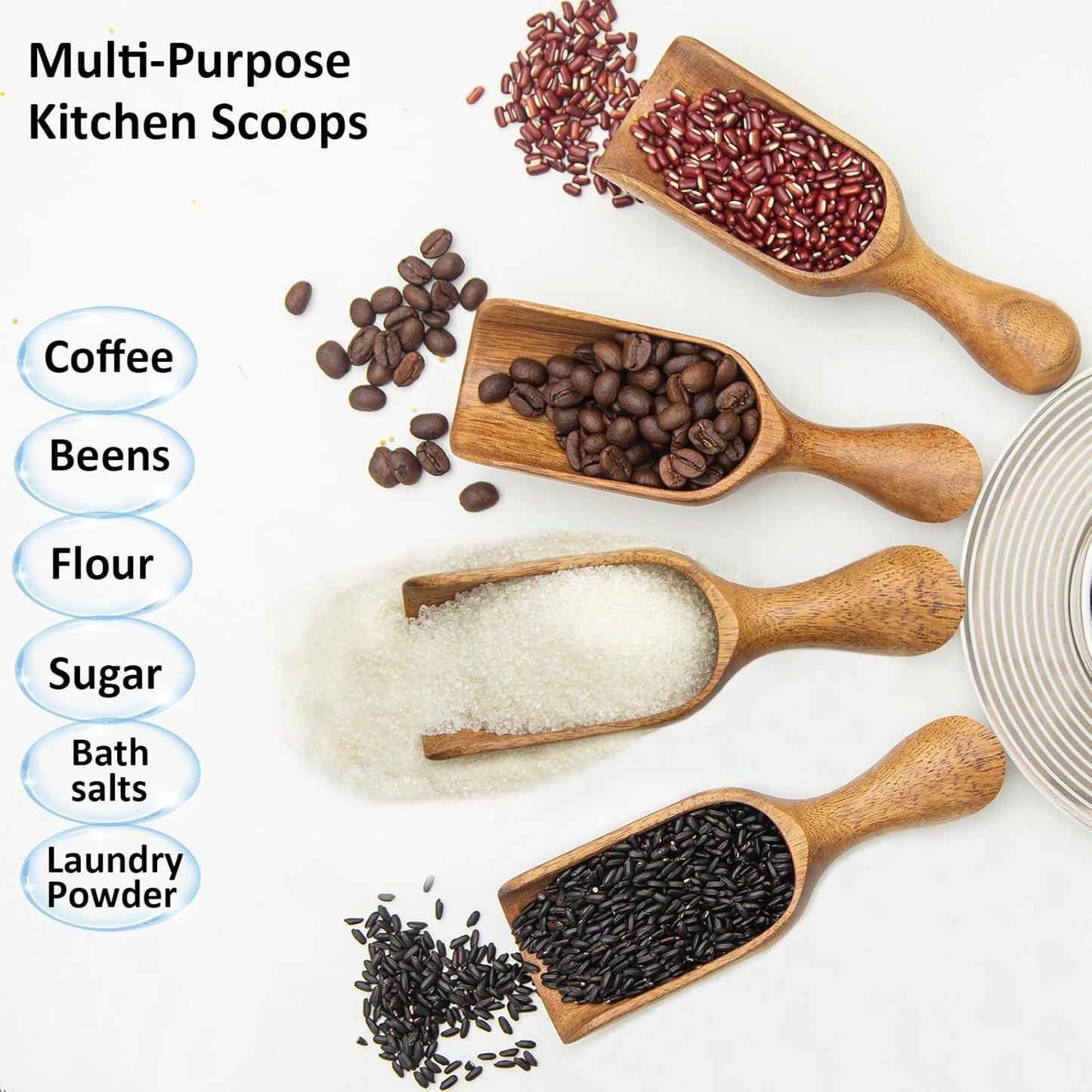 Big Coffee Scoop Shovel, 2pcs Wooden Scoop for Jars, Large Ground Coffee Scoop 5.9″ Measuring Spoons for Coffee Scoops, Tea, Powder- Multifunctional Kitchen Scoop for Bath Salts,Laundry (Acacia Wood)