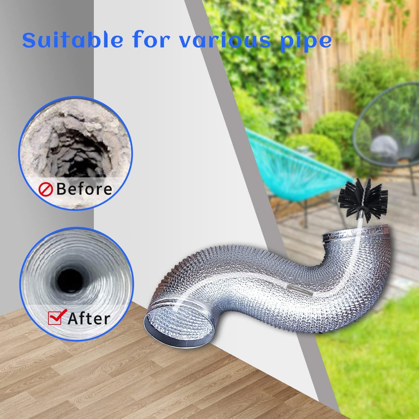 HOKLNUSE Dryer Vent Cleaner Kit Chimney Sweep Cleaning Tools Pellet Stove Cleaner Kit Air Dryer Duct Fireplace Brushes for Easy Lint Cleaning with 4" and 6" Brush Heads (Medium Duty, 25Feet)