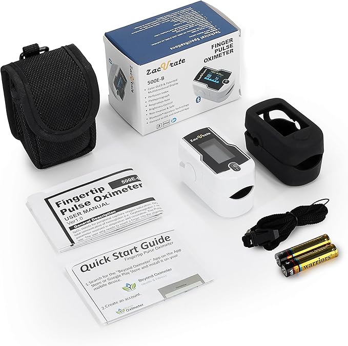 Zacurate FSA/HSA Eligible 500E-B Wireless Bluetooth Fingertip Blood Pulse Oximeter Monitor with FREE App, SpO2, Heart Rate, Plethysmograph, and Perfusion Index Finger Oxygen Sensor Meter