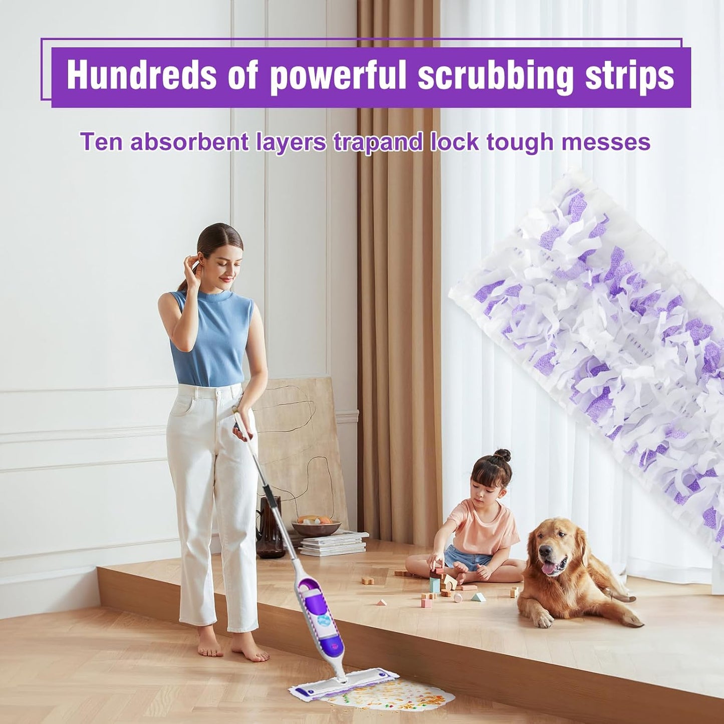 36 Count Purple Disposable Power Mop Refills Pads for Swiffer Power Mop, Multi-Surface Floor Cleaning