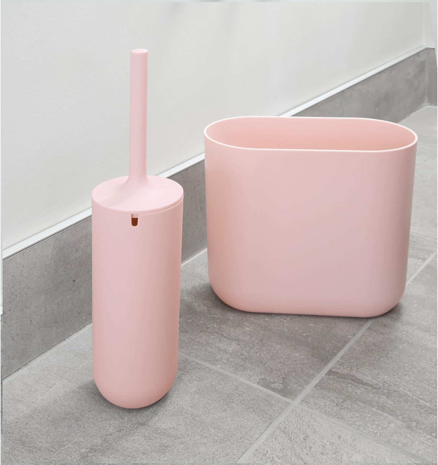 iDesign Cade Oval Slim Trash, Compact Waste Basket Garbage Can for Bathroom, Bedroom, Home Office, Dorm, College, Blush