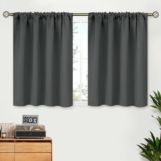BGment Short Blackout Curtains 36 Inches Length - Rod Pocket Thermal Insulated Room Darkening Window Drapes for Kitchen Bedroom Bathroom, Dark Grey, 2 Panels, 42 x 36 Inch