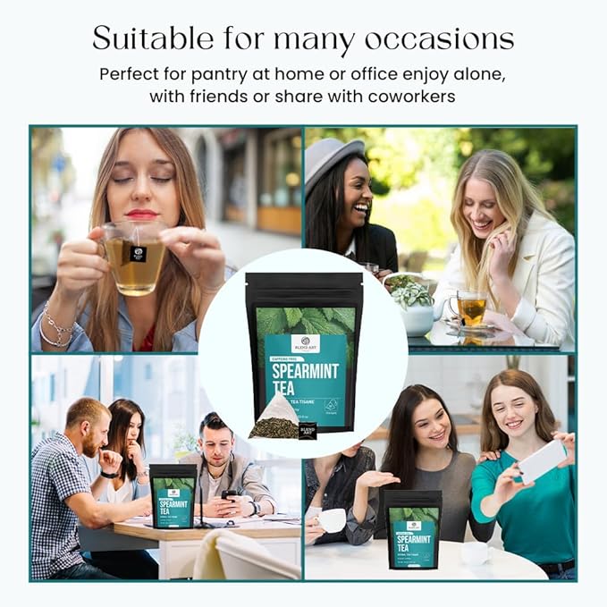 Spearmint Tea Bags 50 Count Herbal Tea Bags PCOS RELIEF Balances Hormones Support Digestion Refreshing Aromatic and Minty Gluten Free Caffeine Free Tea 100% Pure Spearmint leaves Pyramid Tea bags