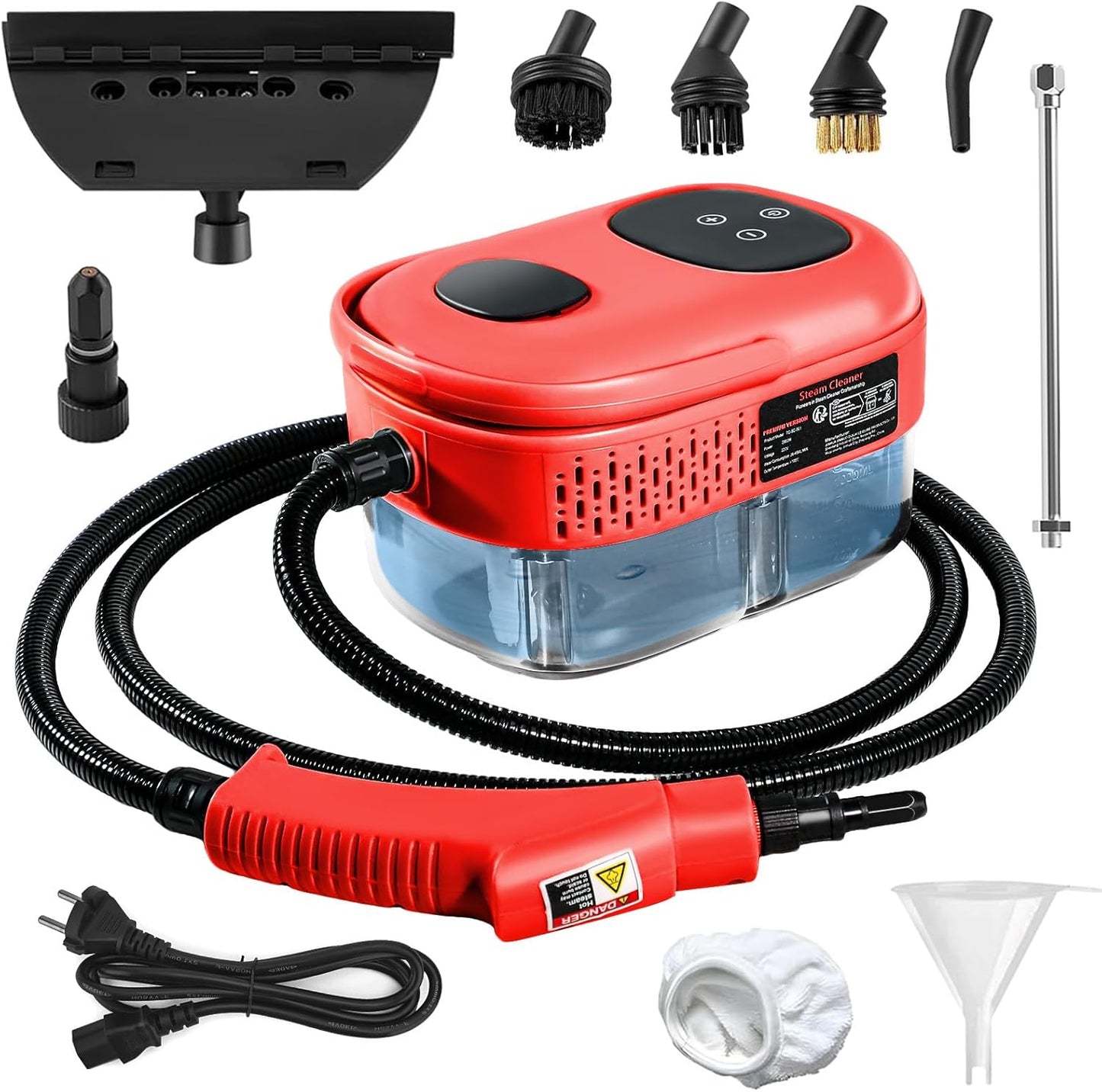 Handheld Steam Cleaner, 1000ml Water Tank, 15S Heat-up Time, Multipurpose Steamer for Home Use, Pressurized Steamer for Cleaning Floor, Upholstery, Grout and Car Red