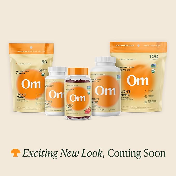 OM Mushroom Superfood Lion's Mane Gummies, 60 Count, 30 Servings, USA Grown Organic Mushrooms, Organic Nootropic Gummies for Memory, Focus and Mood