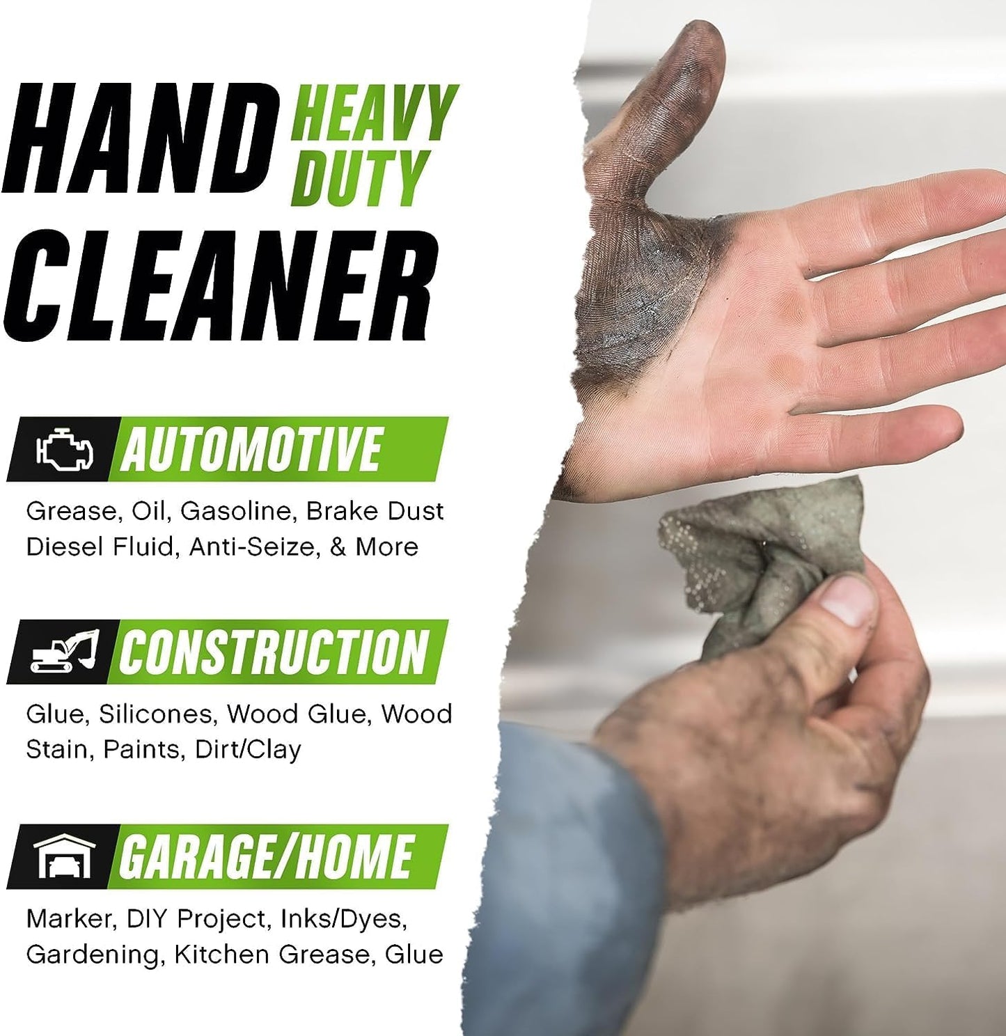 Grip Clean Heavy Duty Hand & Tool Cleaning Wipes – Waterless Hand Cleaner for Mechanics, Garage & Shop Use – Dual-Sided Grease, Oil & Paint Remover Wipes with Citrus Scent - 72ct