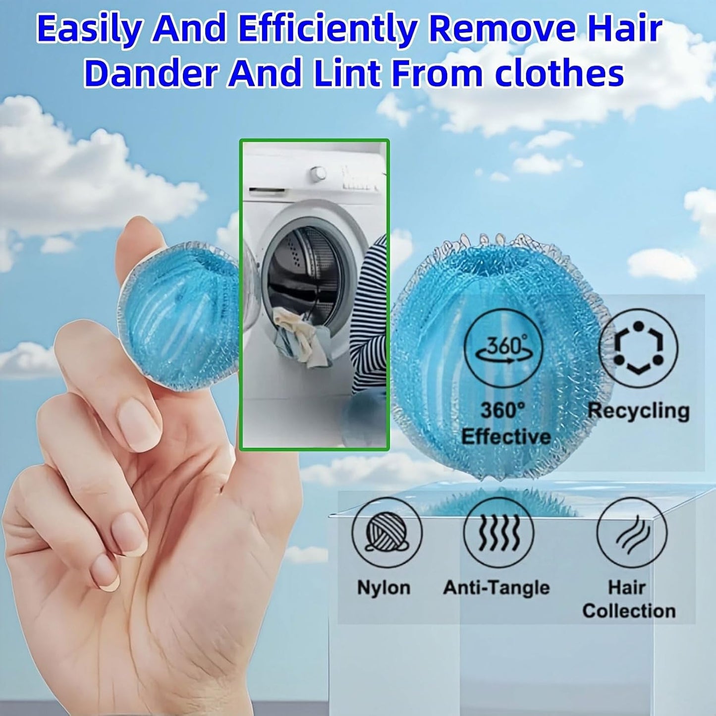 12 PCS Pet Hair Remover for Laundry & Dryer, Reusable Laundry Lint Catcher, Dog Hair Remover Tool for Clothes Bedding, Washing Machine Hair Trap, Non-Damaging Fabric Safe