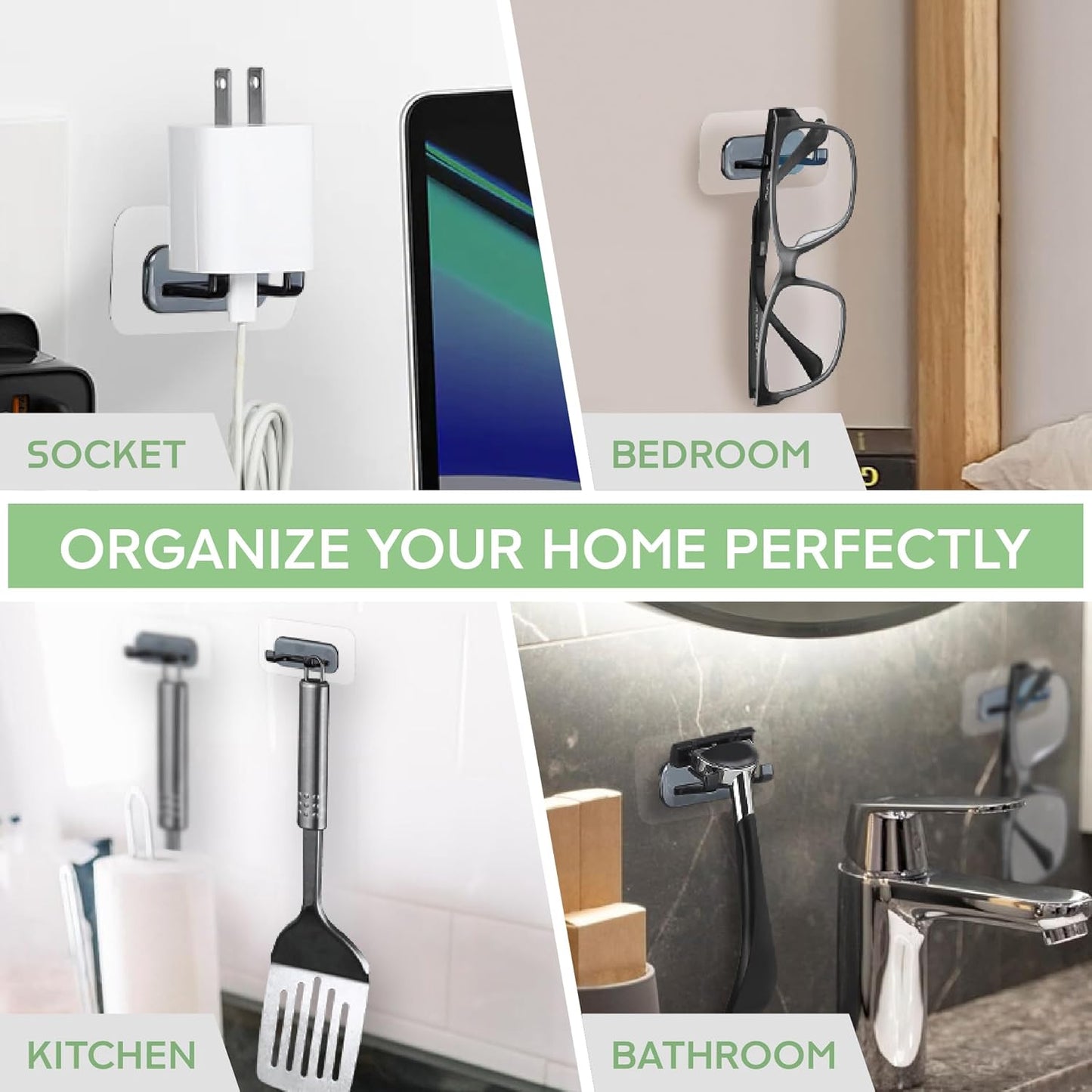 Hook LAB Self-Adhesive Shower Razor Holder, 2-Pack, Removable & Reusable Waterproof Hooks, for Towels, Bath Accessories, Kitchen & Bathroom Use - Black